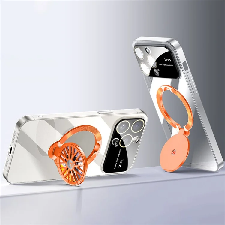 VOERO For iPhone 13 Pro Max Slim Case Electroplating Kickstand PC Phone Case - Transparent Orange
