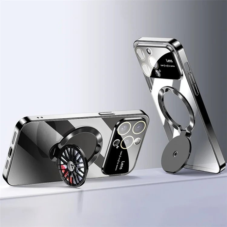 VOERO для iPhone 15 Pro Max Kickstand PC Case Electroplating Slim Phone Cover - Черный