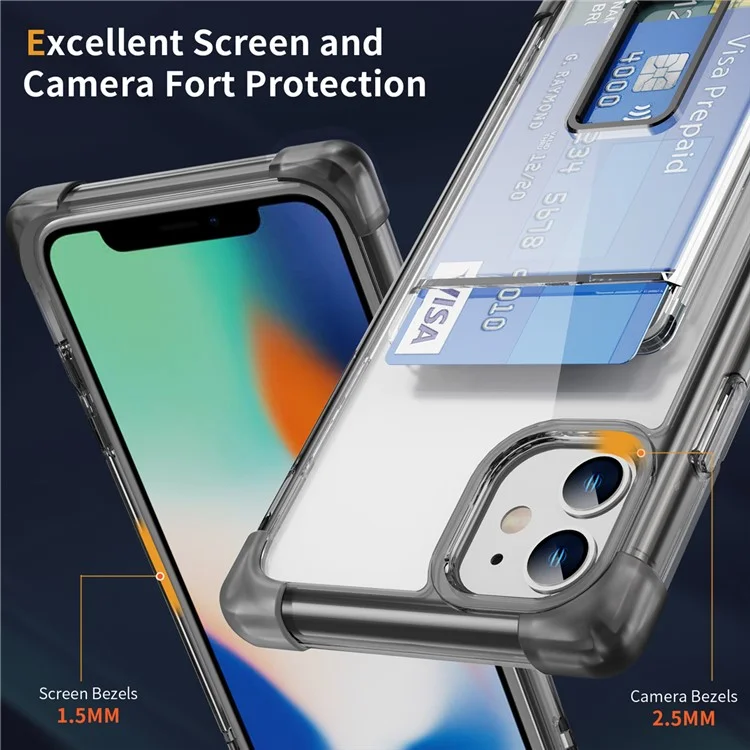 Serie Angoli Rinforzati YSM per iPhone 11 Custodia con Supporto Kickstand Cover Trasparente con Porta Carte - Nero Trasparente