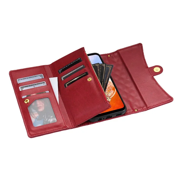 BKS-002 Pour Samsung Galaxy A24 4G (162,1 x 77,6 x 8,3 mm) Étui en cuir avec fentes pour cartes Housse de téléphone avec sangles - Rouge