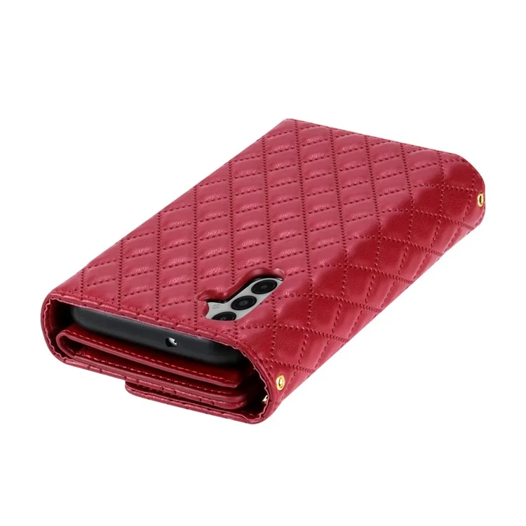 BKS-002 Pour Samsung Galaxy A24 4G (162,1 x 77,6 x 8,3 mm) Étui en cuir avec fentes pour cartes Housse de téléphone avec sangles - Rouge