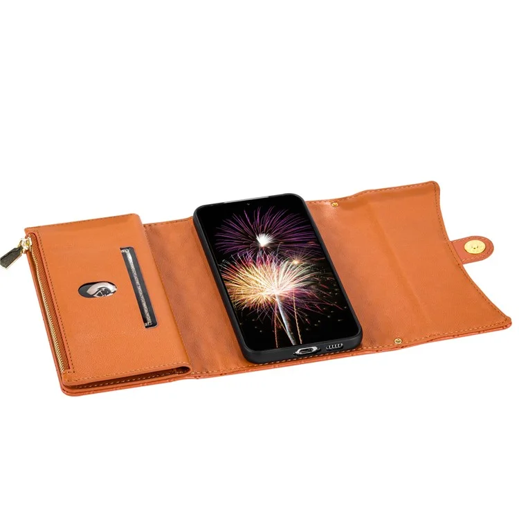 BKS-002 Para Xiaomi Redmi K50 Ultra / 12T 5G / 12T Pro 5G Capa de Couro Carteira Stand Phone Cover com Alças - Marrom