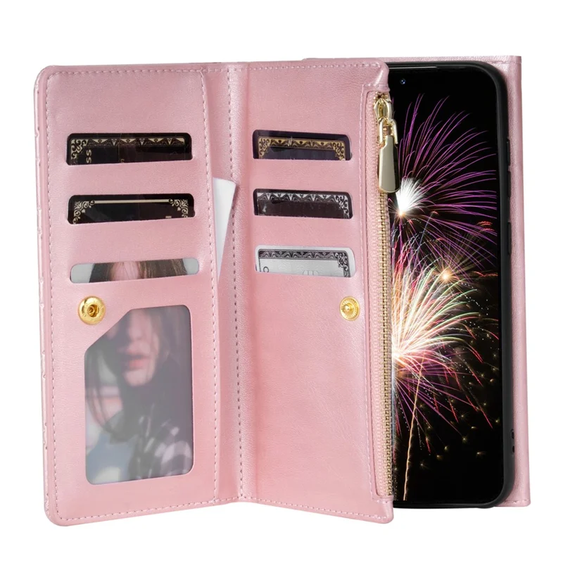 BKS-002 Para Samsung Galaxy A55 5G Carteira Case PU Leather Rhombus Phone Cover com 2 Alças - Rose Gold