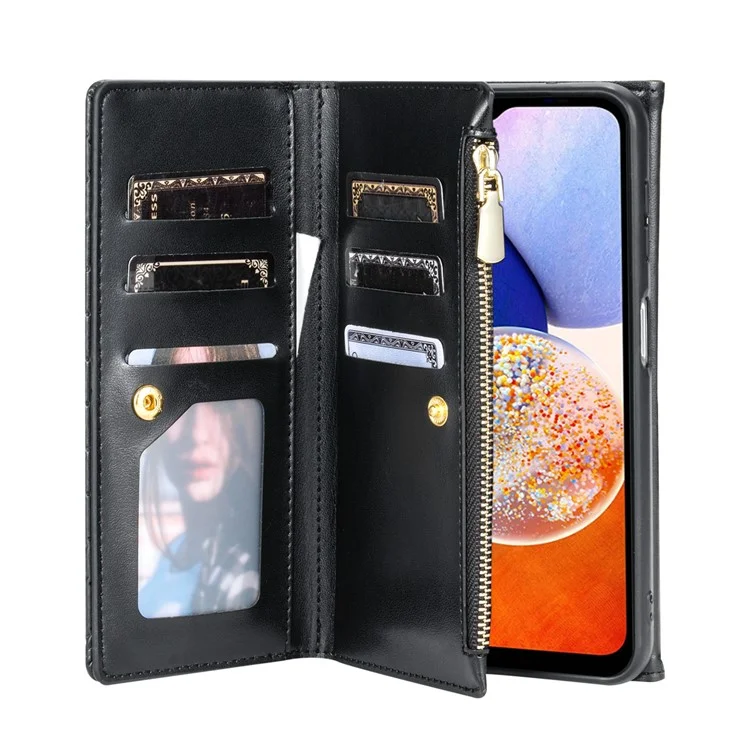 BKS-002 For Samsung Galaxy A14 4G / 5G Case Flip Wallet Leather Phone Cover 7 Card Slots - Black