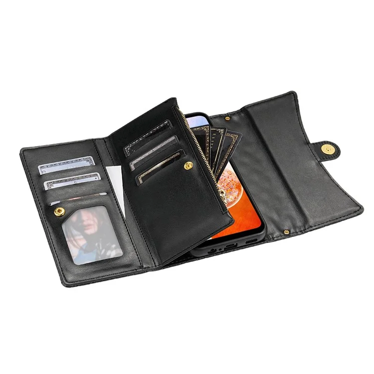 BKS-002 For Samsung Galaxy A14 4G / 5G Case Flip Wallet Leather Phone Cover 7 Card Slots - Black