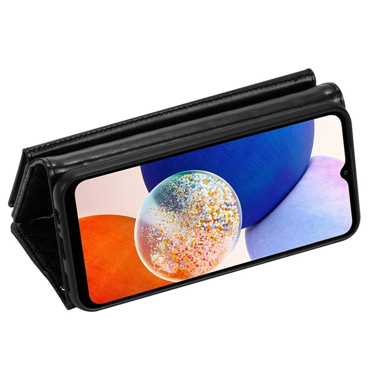BKS-002 For Samsung Galaxy A14 4G / 5G Case Flip Wallet Leather Phone Cover 7 Card Slots - Black