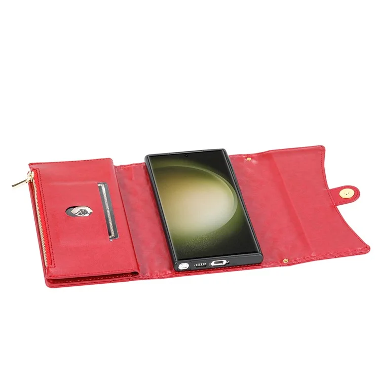 BKS-002 Чехол-бумажник для Samsung Galaxy S24 Ultra, 7 слотов для карт, кожаный, ударопрочный, красный