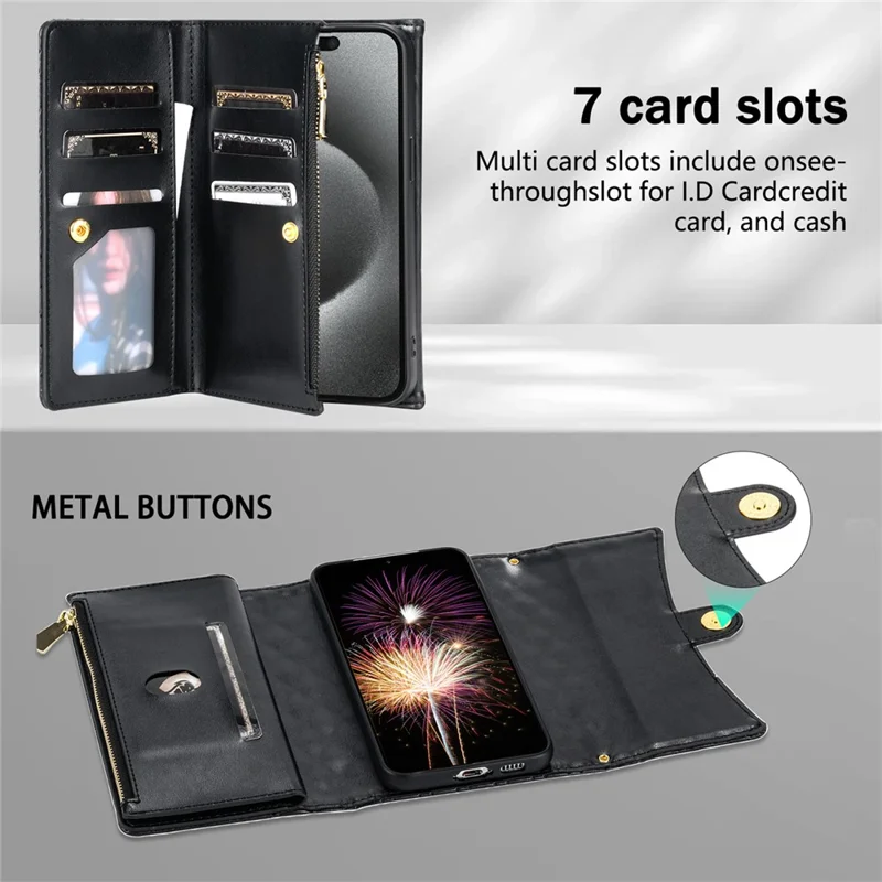 BKS-002 For Samsung Galaxy S24+ Wallet Case PU Leather Phone Cover Handbag with Long Strap - Black