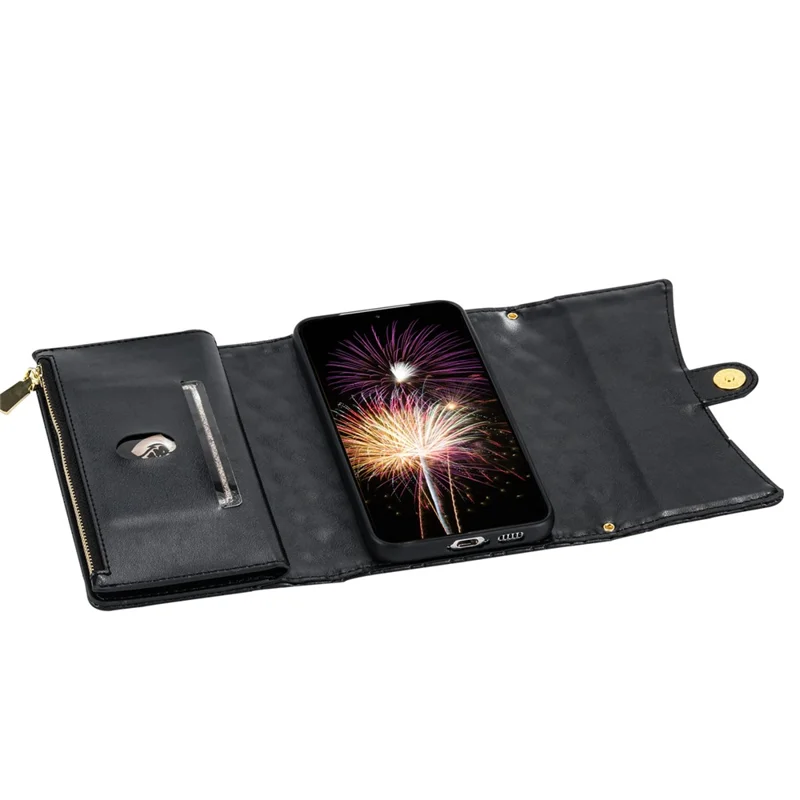 BKS-002 For Samsung Galaxy S24+ Wallet Case PU Leather Phone Cover Handbag with Long Strap - Black