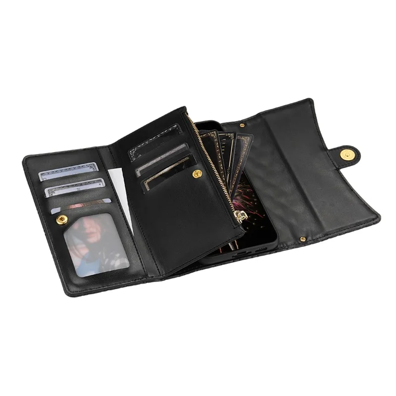 BKS-002 For Samsung Galaxy S24+ Wallet Case PU Leather Phone Cover Handbag with Long Strap - Black