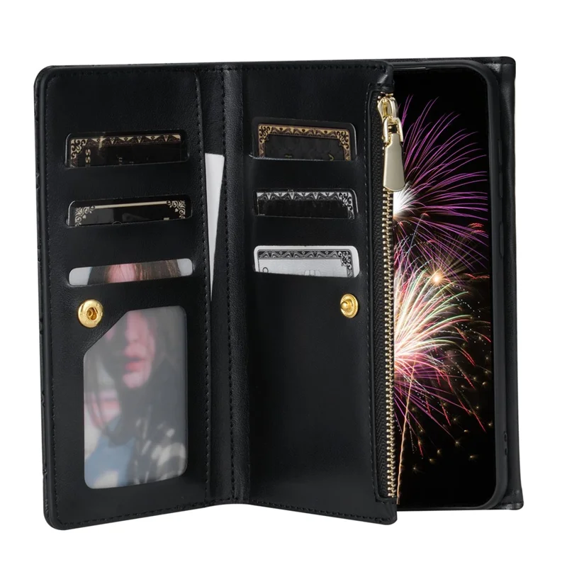 BKS-002 For Samsung Galaxy S24+ Wallet Case PU Leather Phone Cover Handbag with Long Strap - Black