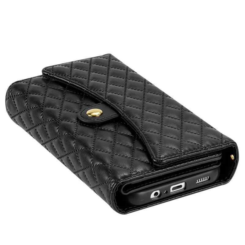 BKS-002 For Samsung Galaxy S24+ Wallet Case PU Leather Phone Cover Handbag with Long Strap - Black