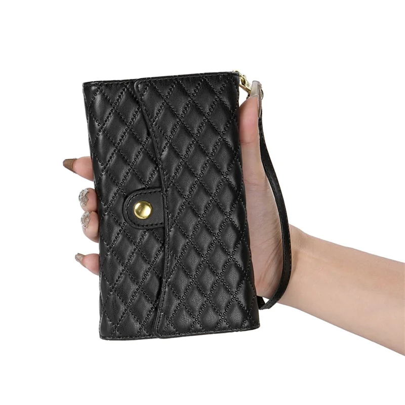 BKS-002 For Samsung Galaxy S24+ Wallet Case PU Leather Phone Cover Handbag with Long Strap - Black