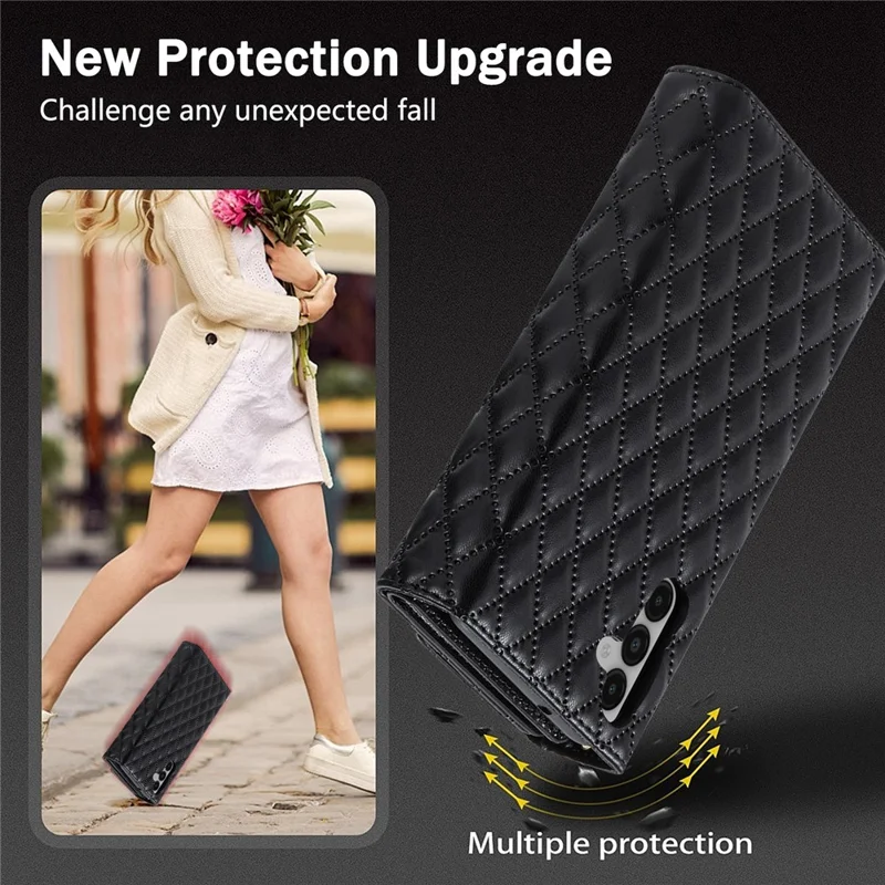 BKS-002 For Samsung Galaxy S24+ Wallet Case PU Leather Phone Cover Handbag with Long Strap - Black