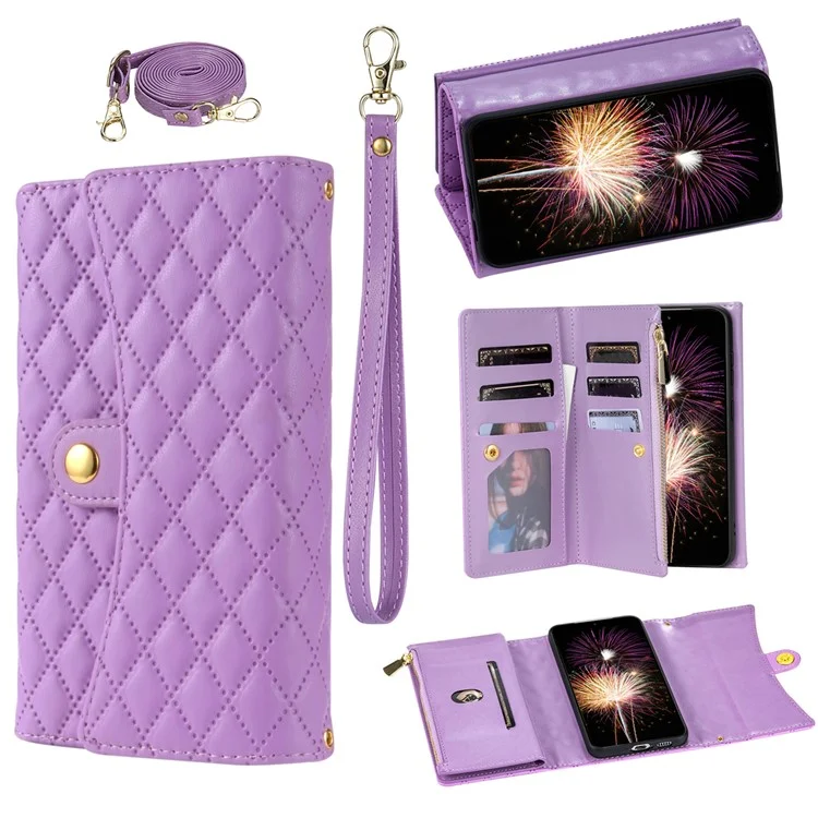 BKS-002 For Samsung Galaxy S24 Leather Flip Case Phone Cover Card Slots Zipper Pocket - Purple