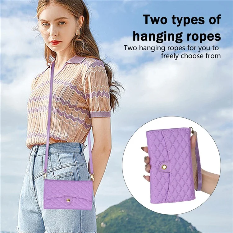 BKS-002 For Samsung Galaxy S24 Leather Flip Case Phone Cover Card Slots Zipper Pocket - Purple