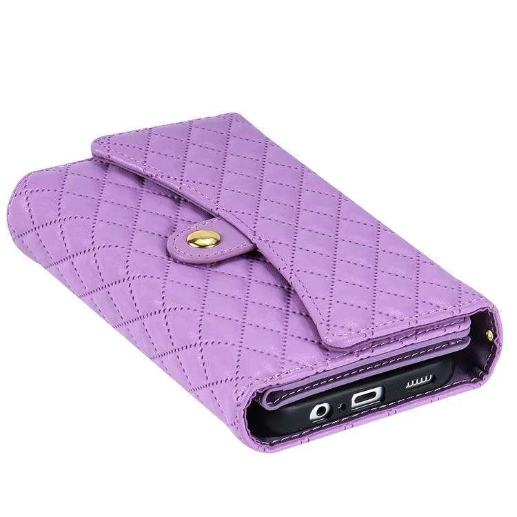 BKS-002 For Samsung Galaxy S24 Leather Flip Case Phone Cover Card Slots Zipper Pocket - Purple