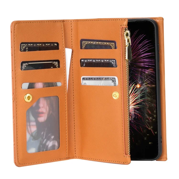 BKS-002 Für Samsung Galaxy A54 5G Umhängetasche Handyhülle Leder Folio Brieftasche Cover mit 7 Kartenfächern - Braun
