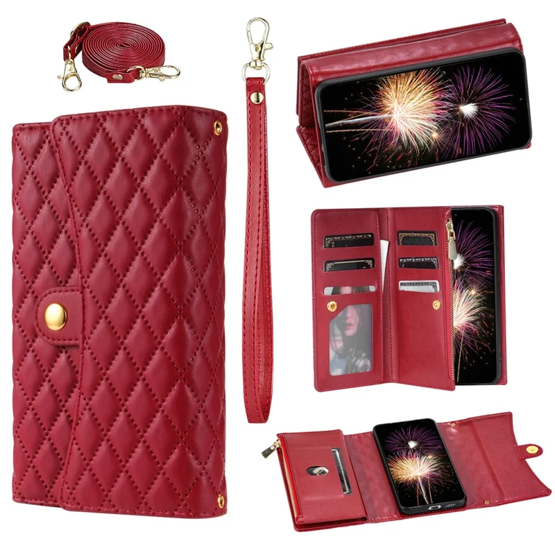 BKS-002 For Samsung Galaxy A54 5G Crossbody Phone Case Leather Folio Wallet Cover with 7 Card Holder - Red