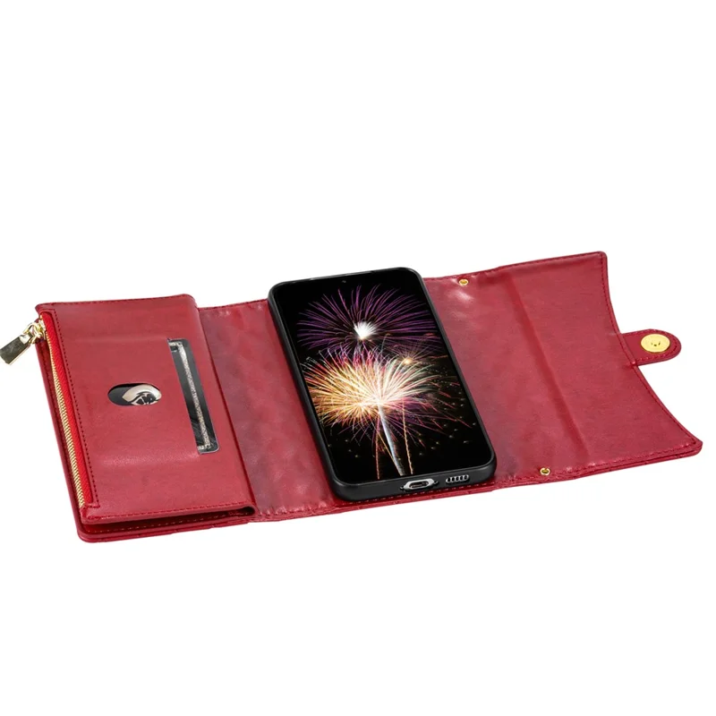 BKS-002 For Samsung Galaxy A54 5G Crossbody Phone Case Leather Folio Wallet Cover with 7 Card Holder - Red