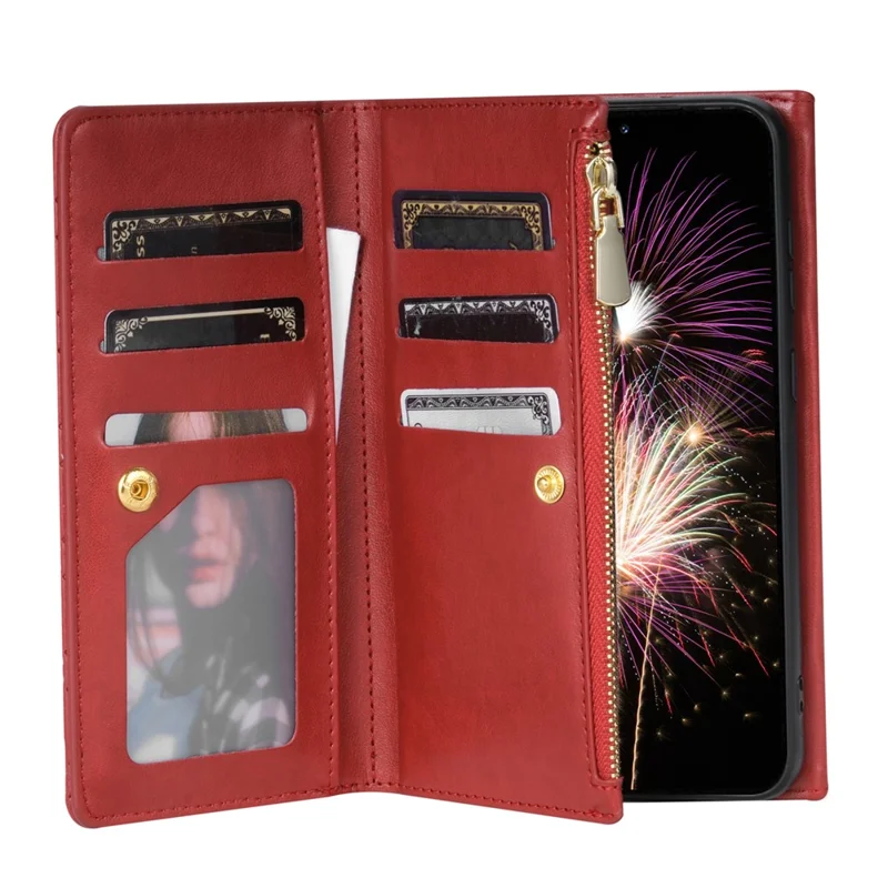 BKS-002 For Samsung Galaxy A54 5G Crossbody Phone Case Leather Folio Wallet Cover with 7 Card Holder - Red