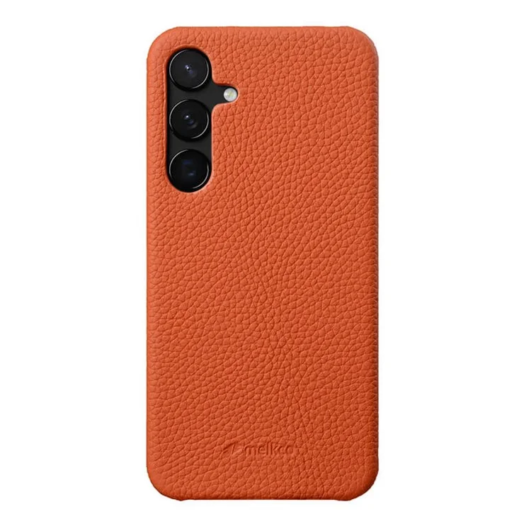 MELKCO Para Samsung Galaxy S24 Funda Genuina de Piel de Vaca+PC Funda de Teléfono Celular - Naranja