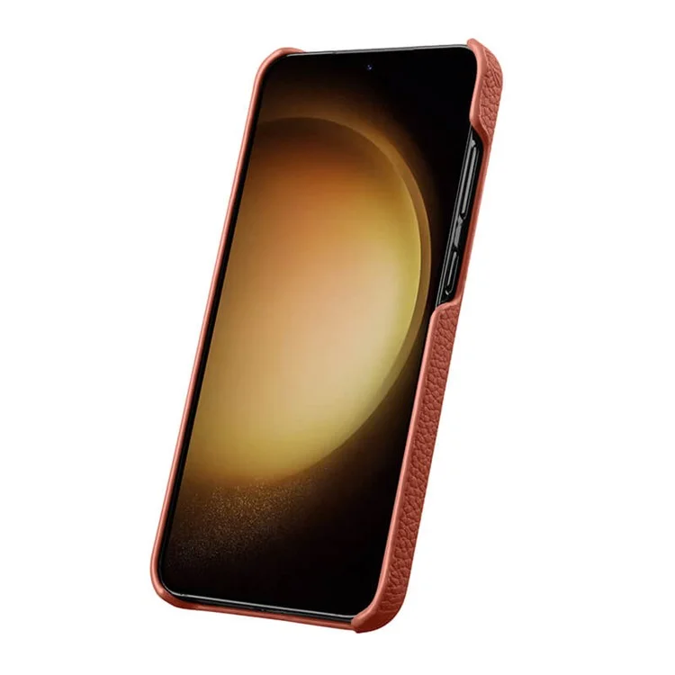 MELKCO Para Samsung Galaxy S24 Funda Genuina de Piel de Vaca+PC Funda de Teléfono Celular - Naranja