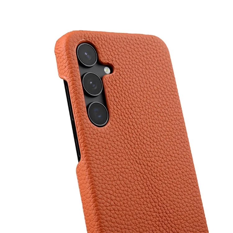 MELKCO Para Samsung Galaxy S24 Funda Genuina de Piel de Vaca+PC Funda de Teléfono Celular - Naranja
