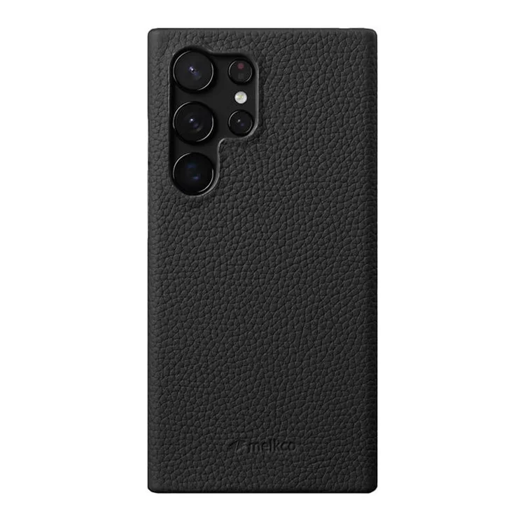 MELKCO Para Samsung Galaxy S24 Ultra Case de Telefone Celular Couro Genuíno de Vaca + PC Anti-arranhões Capa - Preto