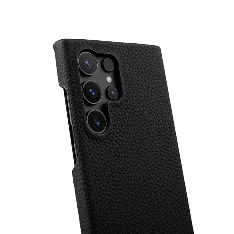 MELKCO Para Samsung Galaxy S24 Ultra Case de Telefone Celular Couro Genuíno de Vaca + PC Anti-arranhões Capa - Preto