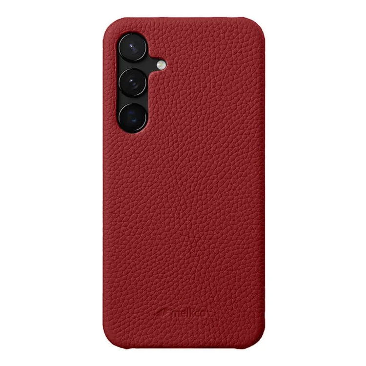 MELKCO Pour Samsung Galaxy S24+ Coque de Téléphone Portable Résistante aux Chutes Véritable Cuir de Vache+PC - Rouge