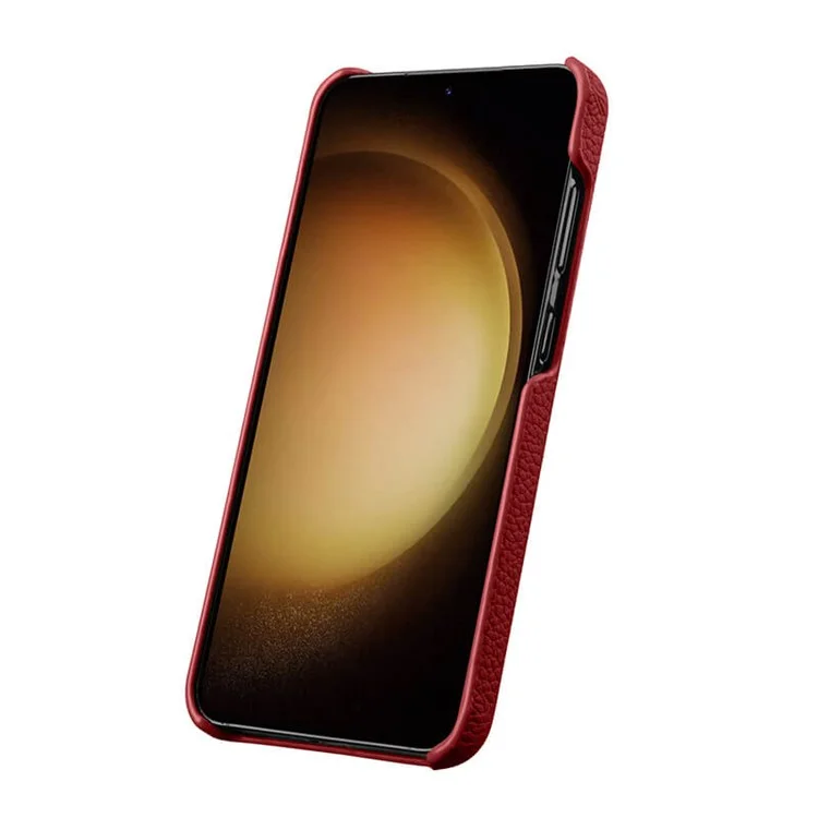 MELKCO Pour Samsung Galaxy S24+ Coque de Téléphone Portable Résistante aux Chutes Véritable Cuir de Vache+PC - Rouge