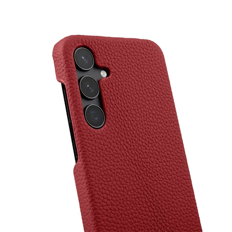 MELKCO Pour Samsung Galaxy S24+ Coque de Téléphone Portable Résistante aux Chutes Véritable Cuir de Vache+PC - Rouge