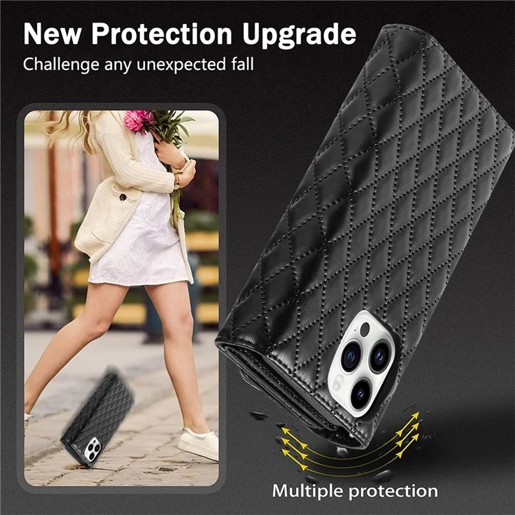 BKS-002 Für iPhone 13 Pro Wallet Case Folio Ledertasche mit 7 Kartenfächern Ständer Reißverschlusstasche - Schwarz