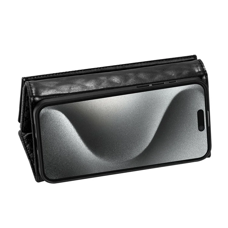 BKS-002 Für iPhone 13 Pro Wallet Case Folio Ledertasche mit 7 Kartenfächern Ständer Reißverschlusstasche - Schwarz