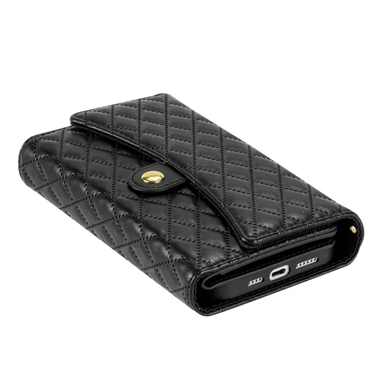BKS-002 Für iPhone 13 Pro Wallet Case Folio Ledertasche mit 7 Kartenfächern Ständer Reißverschlusstasche - Schwarz
