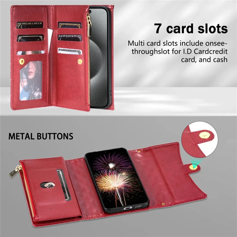 BKS-002 Wallet Phone Case für Samsung Galaxy S23+ Multi-Cards Zipper PU Lederabdeckung - Rot