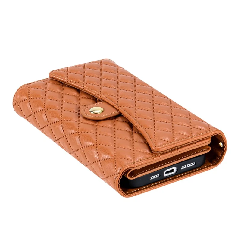 BKS-002 For iPhone 7 / 8 / SE (2020) / SE (2022) Case PU Leather Rhombus Pattern Zipper Phone Cover - Brown