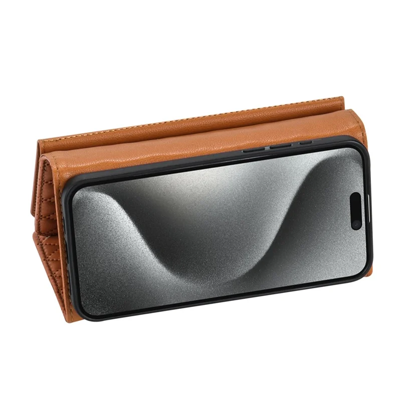 BKS-002 For iPhone 7 / 8 / SE (2020) / SE (2022) Case PU Leather Rhombus Pattern Zipper Phone Cover - Brown