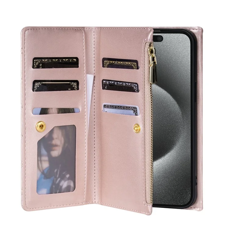 BKS-002 Pour iPhone 11 Folio Flip Cover Card Slots Stand Wallet Phone Case - Rose Gold
