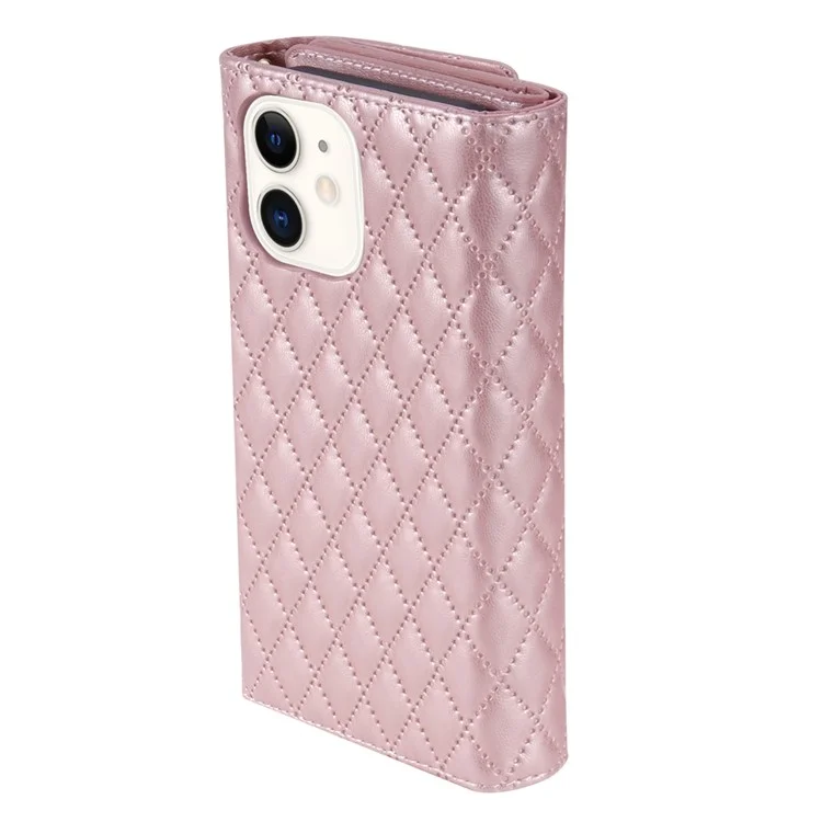 BKS-002 Pour iPhone 11 Folio Flip Cover Card Slots Stand Wallet Phone Case - Rose Gold