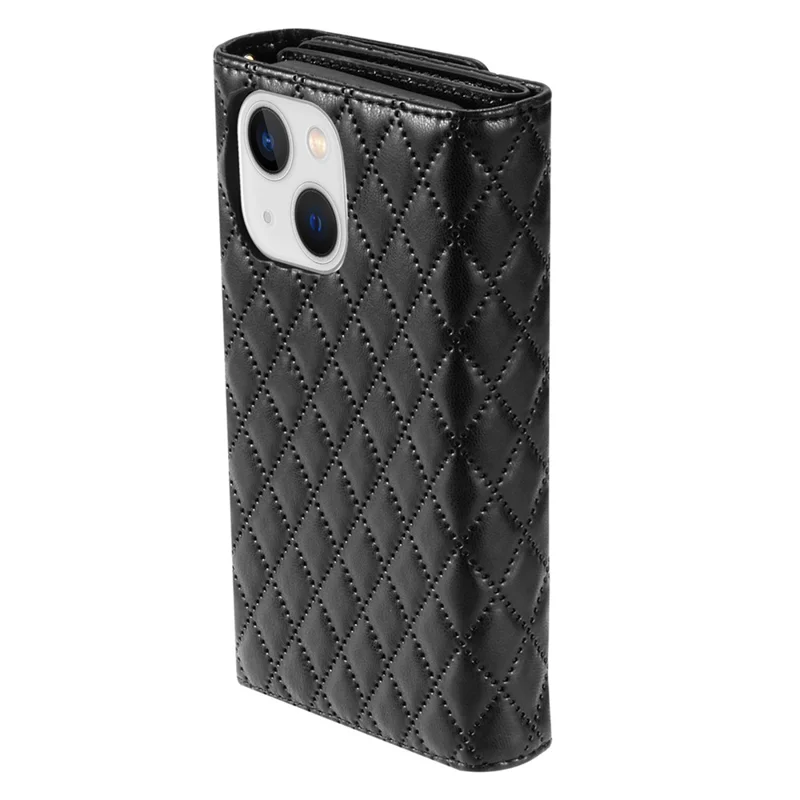 BKS-002 Coque pour iPhone 13 avec poche zippée Folio en cuir PU Flip Cover avec 2 sangles - Noir
