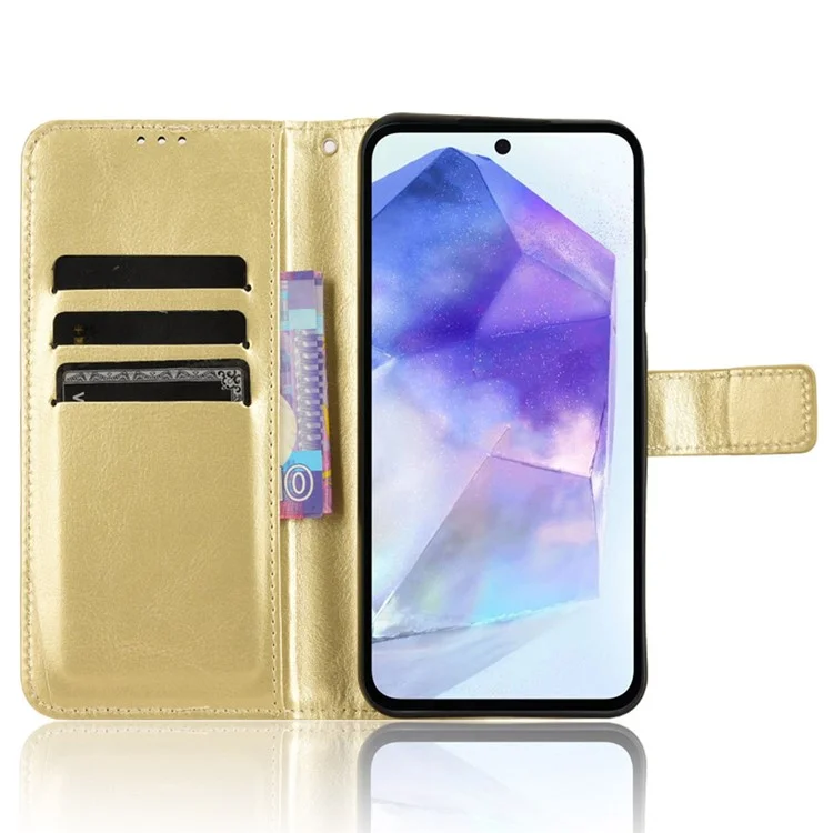 Case for Samsung Galaxy A55 5G Crazy Horse Texture Leather Wallet Shockproof Cover - Gold