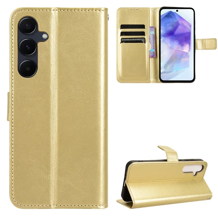 Case for Samsung Galaxy A55 5G Crazy Horse Texture Leather Wallet Shockproof Cover - Gold