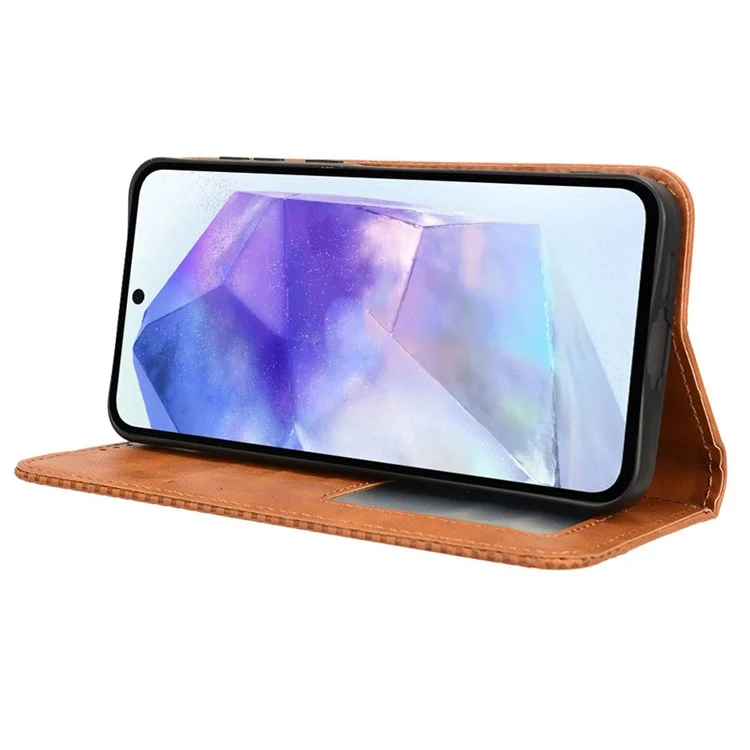Funda para teléfono Samsung Galaxy A55 5G, de piel sintética con cartera y tapa abatible - Marrón