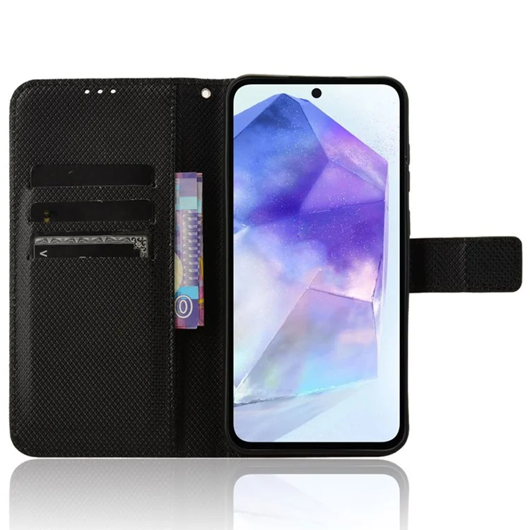 Pour Samsung Galaxy A55 5G PU Leather Cover Flip Phone Case avec Fentes pour Cartes - Noir