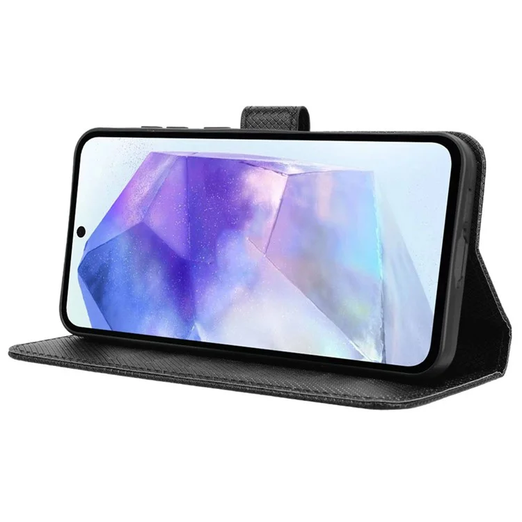 Pour Samsung Galaxy A55 5G PU Leather Cover Flip Phone Case avec Fentes pour Cartes - Noir