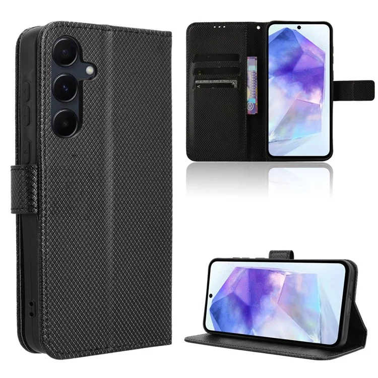 Pour Samsung Galaxy A55 5G PU Leather Cover Flip Phone Case avec Fentes pour Cartes - Noir