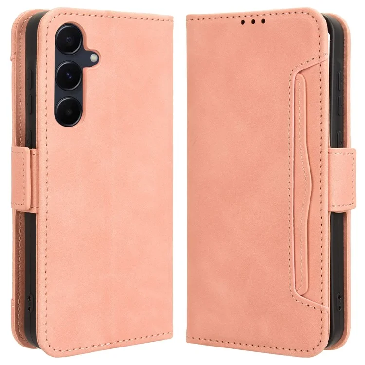 Funda de cuero para teléfono Samsung Galaxy A55 5G, con múltiples ranuras para tarjetas y soporte - Rosa