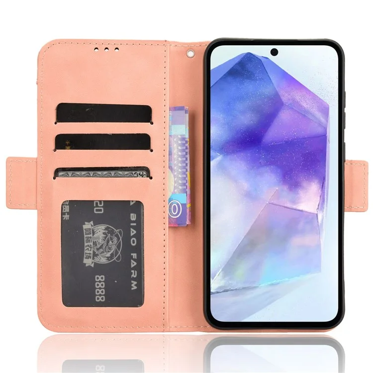 Funda de cuero para teléfono Samsung Galaxy A55 5G, con múltiples ranuras para tarjetas y soporte - Rosa